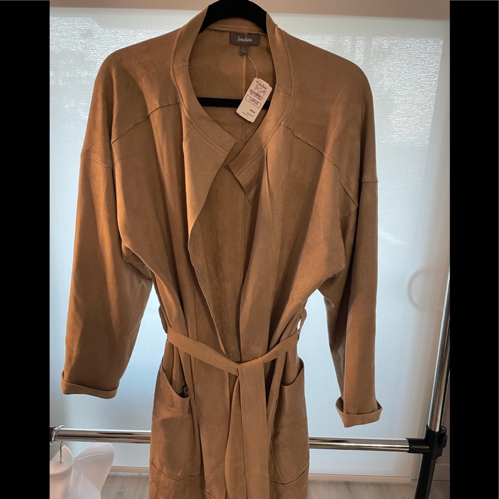NWT Neiman Marcus faux suede duster, beige/tan, size L